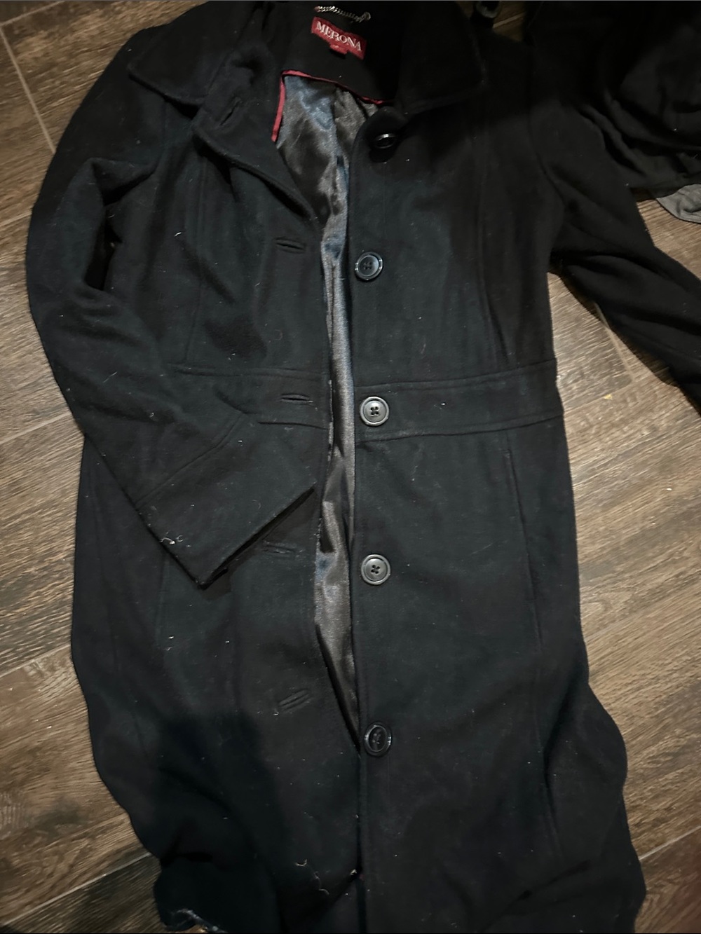 Merona Wool Long Black Pea Coat with Button Front